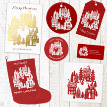 Christmas Village Festive Red and White Scene