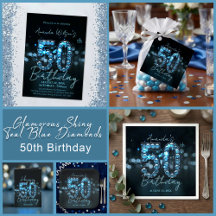 Glamorous Shiny Teal Blue Diamonds 50th Birthday
