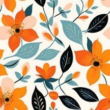 Orange and Blue Flowers and Foliage Pattern