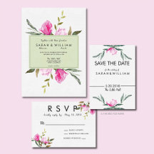 Magnolia Floral Watercolor Wedding Invitation Set