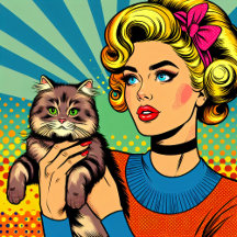Pop art Comic Book Style Woman and Cat
