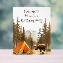 Watercolor White Rustic Woodland Camping Birthday
