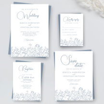 Wildflower Floral Elegant Dusty Blue Wedding