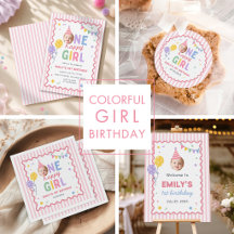 Pink Colorful Girl 1st Birthday 