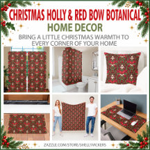 Christmas Holly and Red Bow Botanical Home Decor
