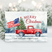 Rustic Red Truck with American Flag
