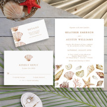 Watercolor Seashell Beach Wedding Invitations