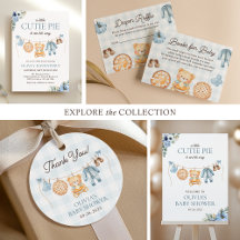 Cutie Pie Blue Fall Teddy Bear Boy Baby Shower