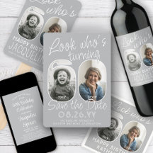 60th Birthday Party Invites & Decor • Gray & White