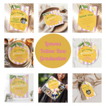 Pink Stripes Lemons Yellow Bow Graduation