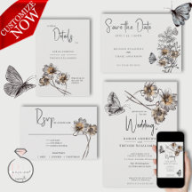 WEDDING : Simple Line Art Terracotta Poppies