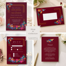 Watercolor Mexican Fiesta Flower Burgundy Wedding