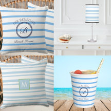 CHIC LIGHT BLUE STRIPES BEACH HOUSE DECOR