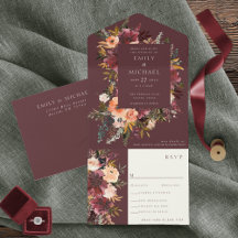 Marsala Burgundy Peach Watercolor Floral Wedding