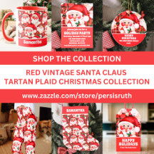 Red Vintage Santa Claus Tartan Plaid Christmas