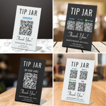 Tip Jar QR Code Pedestal Table Top Signs