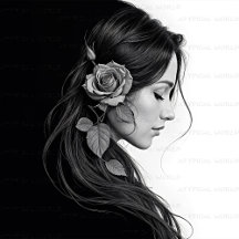 Monochrome Young Woman with a Blooming Rose