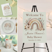 Boho Rainbow And Flowers Baby Shower
