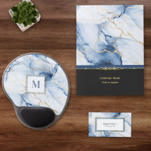 Elegant Modern White Marble with Blue and Gold