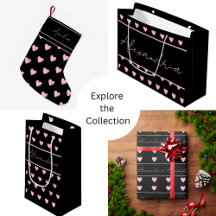 christmas gift wrap & accessories black pink heart