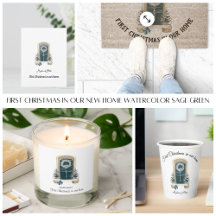 Christmas In Our New Home Watercolor Sage Green