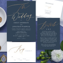 Navy Blue Elegant Gold Calligraphy The Wedding