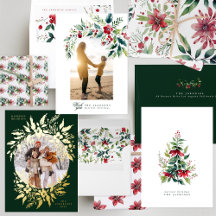 Watercolor Botanical Foliage Christmas Holiday Set