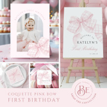 Pink Gingham Bow First Birthday
