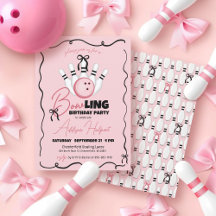 Pink Hand Drawn BOWling Bows Girl Birthday Party