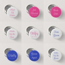 Bride And Groom Wedding Party Button Pins