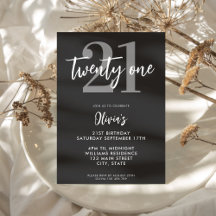 21st Birthday Invitation Black and White
