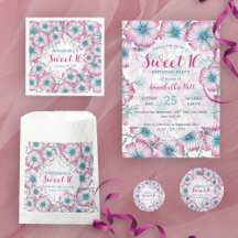 Bohemian Pastel Floral Pink Blue Sweet 16