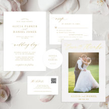 Elegant photo gold typography white wedding suite