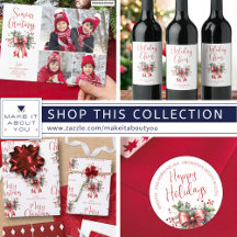 Christmas Red Watercolor Bow Holly Script Greeting