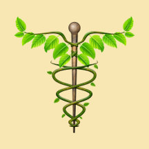 Alternative Medical Caduceus Green Leaves Beige