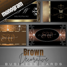 Business Cards Monogram Ornate Squiggly Brown