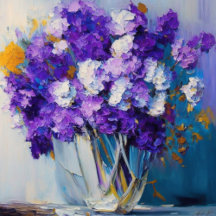 Purple Flowers in Glass Vase