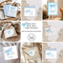 Baby Boy Blue Bow Baby Shower Invitations