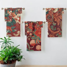 Burgundy Chinoiserie Bath Towel