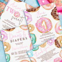 Cute pastel watercolor donuts invitations