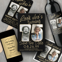 75th Birthday Party Invites & Decor • Black & Gold