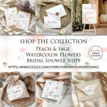 Peach & Sage Watercolor Flowers Bridal Shower