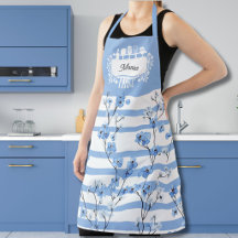 Personalized Blue Blossoms and Striped Floral Patt