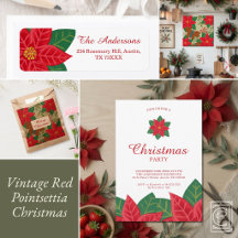 Vintage Red Floral Pointsettia Christmas Party Set