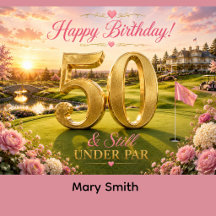 Golf 50th Birthday in Pink theme for woman golfer 