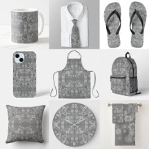 Black White Gray Retro Floral Watercolor Pattern