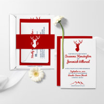 Rustic Red and Blue Deer and Country Mountains