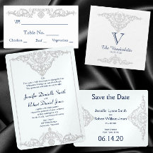 Silver White and Navy Damask Wedding Collection