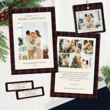 Minimalist Classic Blue Plaid Christmas Holiday