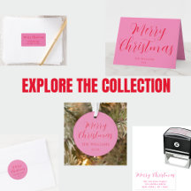 Modern Feminine Merry Christmas Script Pink Red 